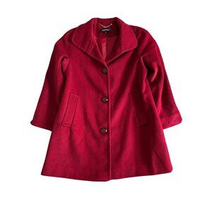 Ellen Tracy Women's Size 10 Red Wool Blend Coat W/ Angora Button